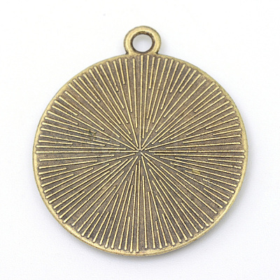 Tibetan Style Alloy Flat Round Pendant Cabochon Settings X-TIBEP-M022-34AB-1