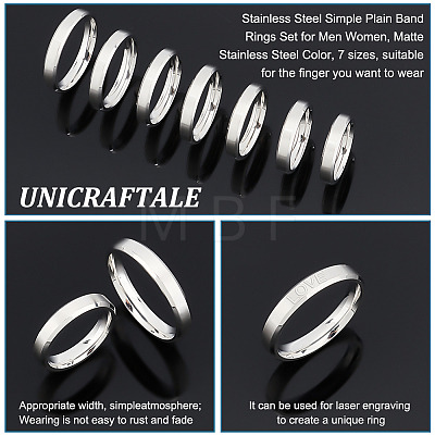 Unicraftale 21Pcs 7 Size Stainless Steel Simple Plain Band Rings Set for Men Women RJEW-UN0002-56-1
