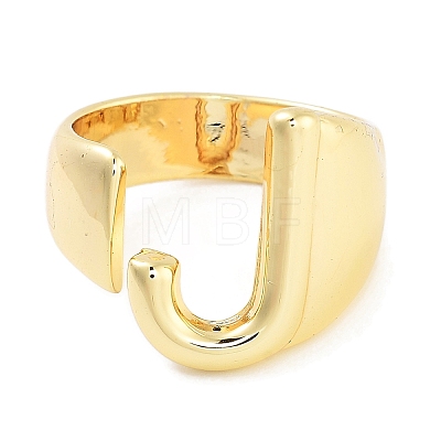 J-Shape Rack Plating Brass Open Cuff Rings for Women RJEW-Z059-01G-1