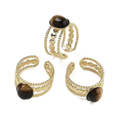 Oval Natural Tiger Eye Finger Rings RJEW-N046-06A-G-1