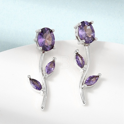 Brass Micro Pave Cubic Zirconia Stud Earrings KK-CBA8324-20P-1