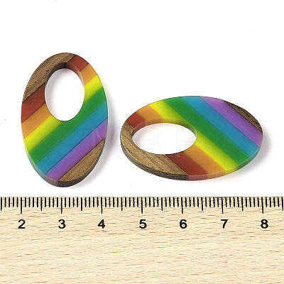 Pride Rainbow Theme Resin & Walnut Wood Pendants WOOD-K012-01-1