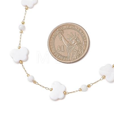 304 Stainless Steel & Natural White Shell Butterfly Cross Heart Link Chain Necklaces for Women NJEW-JN05808-1