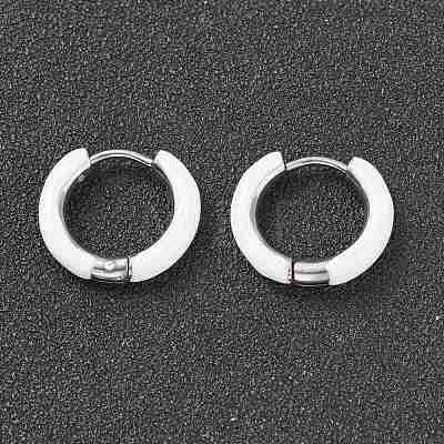 Two Tone 304 Stainless Steel Chunky Huggie Hoop Earrings with Enamel for Women EJEW-C043-11-09P-1