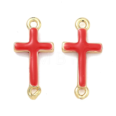 Brass Enamel Religion Cross Links Connector Charms KK-D229-07G-02-1