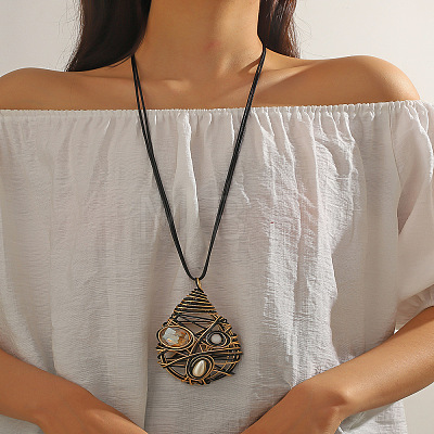 Alloy Glass Pendant Black Waxed Cord Necklaces for Women FS-WG2748D-02-1