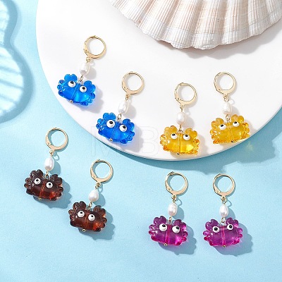 4 Pairs Crab Handmade Lampwork Enamel Leverback Earrings EJEW-TA00765-1