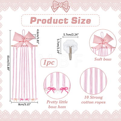 Polyester Bowknot Wooden Hairpin Hair Clip Hanging Holder Storage Organizer AJEW-WH0596-837-1
