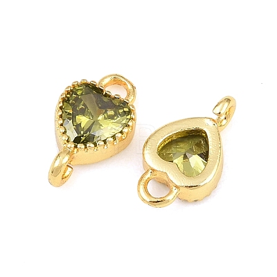 Brass Pave Cubic Zirconia Heart Links Connector Charms KK-K340-49G-06-1