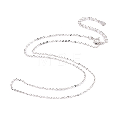 Rhodium Plated 925 Sterling Silver Flat Cable Chain Necklace NJEW-A011-01B-P-1