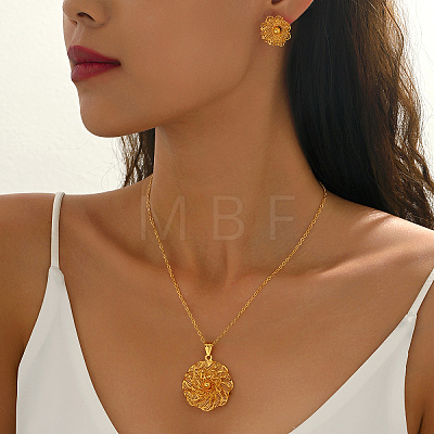 Vintage Brass Flower Stud Earrings & Pendant Necklaces Sets for Women LO1631-1
