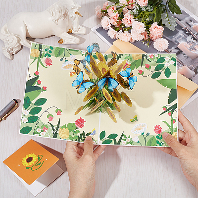 3D Sunflower Pop Up Paper Greeting Card AJEW-WH0038-32-1