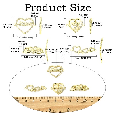 4Pcs 4 Styles Heart Brass Micro Pave Clear Cubic Zirconia Connector Charmss KK-CJ0005-73-1