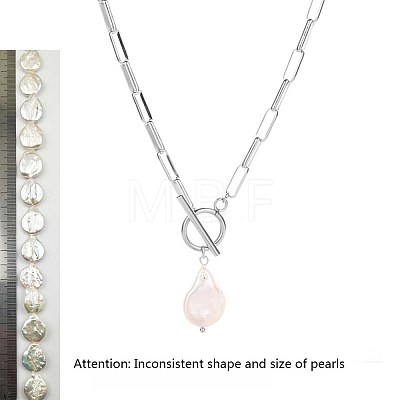 Natural Keishi Pearl Teardrop Pendant 304 Stainless Steel Paperclip Chain OT Necklaces for Women WG5218A-02-1