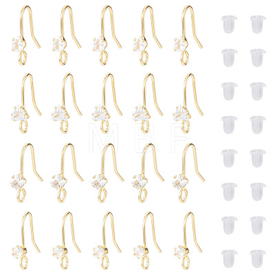 32Pcs 4 Styles Brass Pave Clear Cubic Zirconia Earring Hooks KK-TA0008-45-1