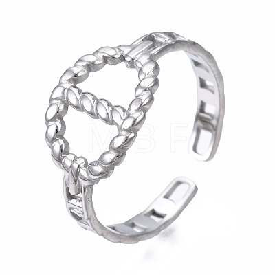 304 Stainless Steel Oval Open Cuff Ring RJEW-T023-09P-1