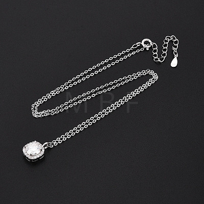 925 Sterling Silver Pave Clear Cubic Zirconia & Crystal Rhinestone Square Pendant Necklaces NJEW-T018-60P-1
