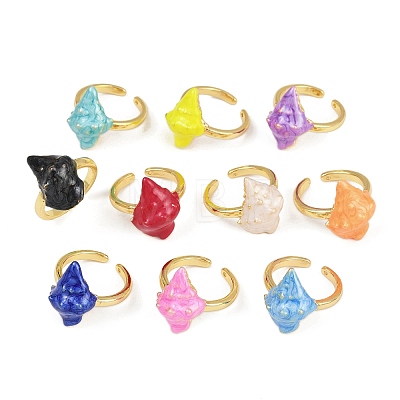 Brass Enamel Adjustable Cuff Rings for Women RJEW-G357-01C-1