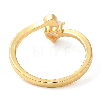 Rack Plating Brass Heart Open Cuff Ring with Clear Cubic Zirconia RJEW-Z014-02G-1