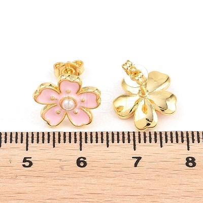 Flower Brass Enamel Stud Earrings EJEW-T051-08A-1