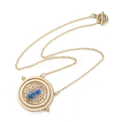 Rotated Hourglass Flat Round Alloy Pendant Necklaces for Women NJEW-G131-01E-1