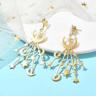 201 Stainless Steel Moon & Star Dangle Stud Earrings for Women EJEW-TA00368-1
