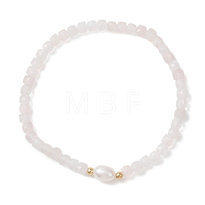 Natural Rose Quartz Cube Beads Stretch Bracelets for Women BJEW-JB13179-02-1