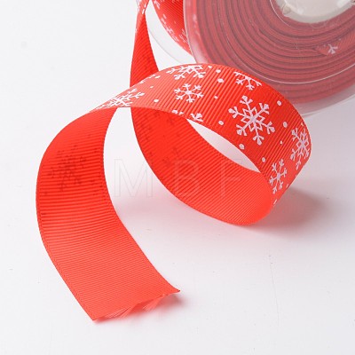Snowflake Polyester Grosgrain Ribbon for Christmas SRIB-K002-25mm-D01-1