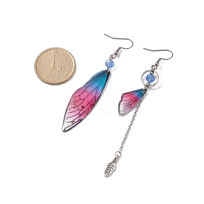 4 Set 4 Color Resin Wing with Feather Asymmetrical Earrings EJEW-TA00175-1