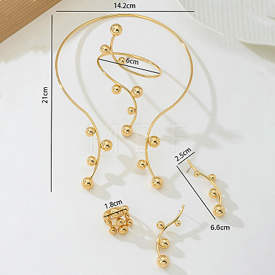 Iron Round Beaded Collar & Stud Earrings & Cuff Bangles & Rings Sets FS-WG833C7-01-1