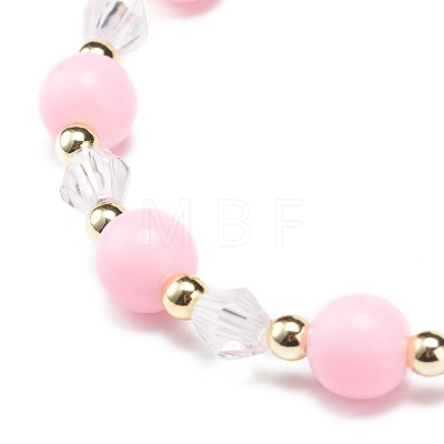 Pink Acrylic & Synthetic Hematite Beaded Stretch Bracelet with Alloy Enamel Charms for Women BJEW-JB08726-1
