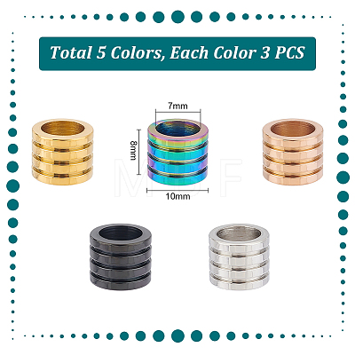 Unicraftale 15Pcs 5 Colors 304 Stainless Steel Beads STAS-UN0046-52-1