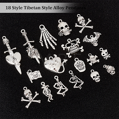 72Pcs 18 Style Tibetan Style Alloy Pendants TIBEP-FG0001-09-1