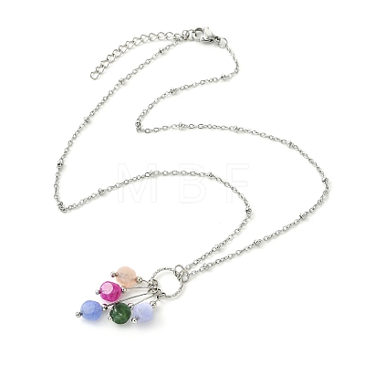 Natural Multicolor Tourmaline Dice Beaded Tassel Pendant 304 Stainless Steel Satellite Chain Necklaces for Women NJEW-JN06450-02-1