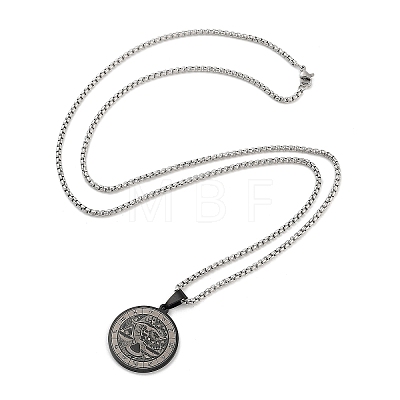 Retro Mandala 201 Stainless Steel Box Chain Constellation Pendant Necklaces for Women Men NJEW-M223-01G-1