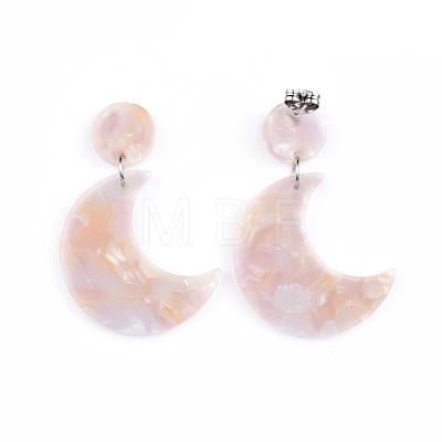 Cellulose Acetate(Resin) Crescent Moon Dangle Earrings EJEW-JE03424-M-1
