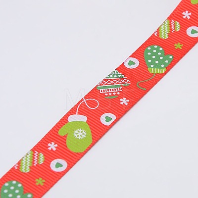 Christmas Gloves Printed Grosgrain Ribbon for Christmas Gift Package SRIB-D009-9mm-01-1