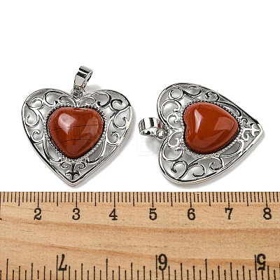 Natural Red Jasper Peach Love Heart Pendants G-G158-01D-1