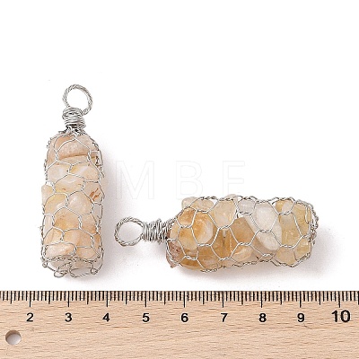 Rack Plating Copper Wire Wrapped Natural Citrine Chip Big Pendants G-C130-01P-05-1