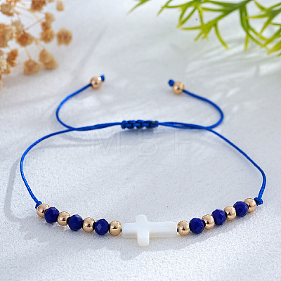 Adjustable Glass & Brass Beads Braided Bead Bracelets KF3798-4-1