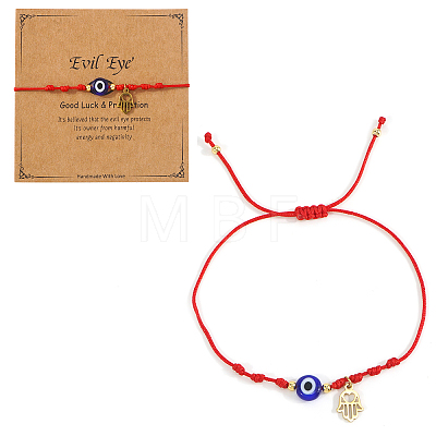 Handmade Adjustable Blue Evil Eye Glass Braided Bead Bracelets with Stainless Steel Religion Hamsa Hand for Women KO5639-1-1