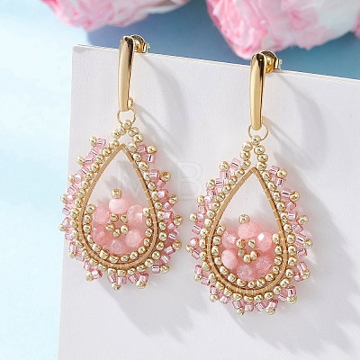 Teardeop Glass Beaded & Dyed Natural Malaysia Jade Dangle Stud Earrings EJEW-MZ00707-01-1