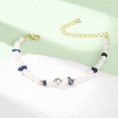 Natural Lapis Lazuli Chip and Rice Natural Pearl Beaded Bracelets GG-CBA3297-13G-D-1