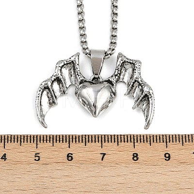 Halloween Alloy Heart with Bat Wings Pendant 201 Stainless Steel Box Chain Necklaces for Women Men NJEW-A056-01P-1