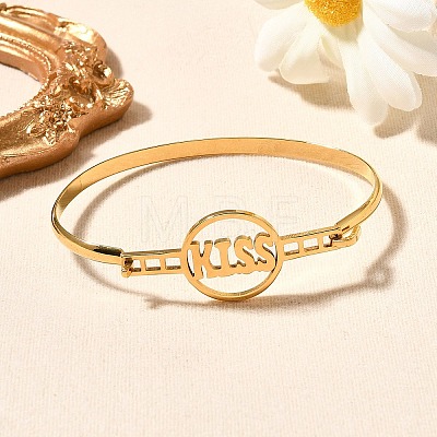 304 Stainless Steel Flat Round Link Bangles for Women BJEW-R014-01G-02-1