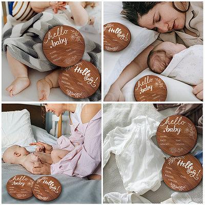 2Pcs 2 Style Single-face Printed Wooden Baby Photo Props DJEW-WH0600-001-1