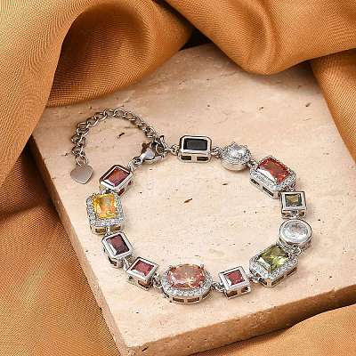 Brass Micro Pave Clear Cubic Zirconia Bracelets for Women BJEW-M047-04P-1