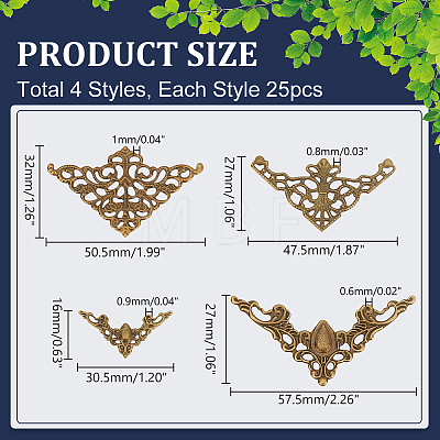 100Pcs 4 Styles Iron Filigree Joiners Sets IFIN-PH0002-18AB-1