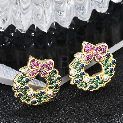 Christmas Rack Plating Brass Cubic Zirconia Stud Earrings EJEW-K245-55E-G-1