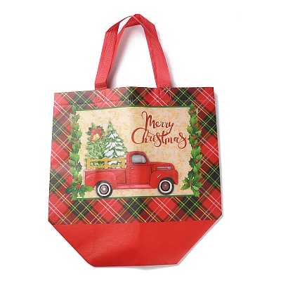 Christmas Theme Tartan Non-woven Fabric Gift Tote Bags with Handle ABAG-G017-01B-1